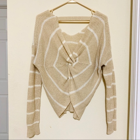 MIAMI•Twist Back Striped Sweater Top tan size S - Picture 1 of 8